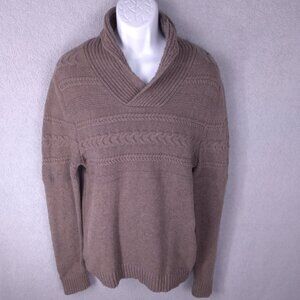 Marc Anthony Men’s Shawl Collar Sweater Medium Tan Cable Knit Pullover